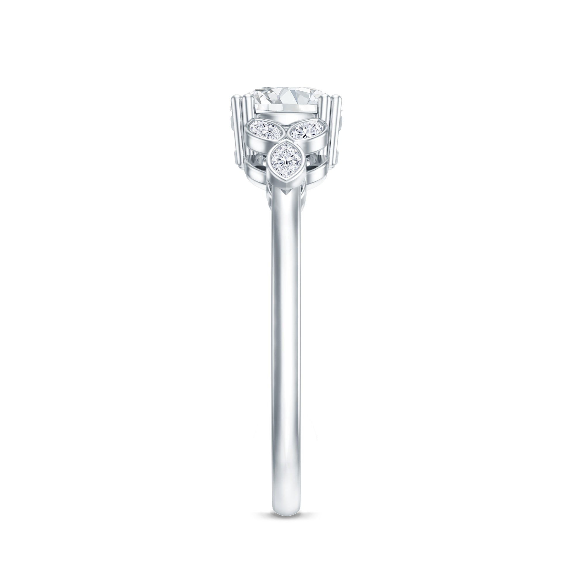 Certified Moissanite Solitaire Engagement Ring with Trio