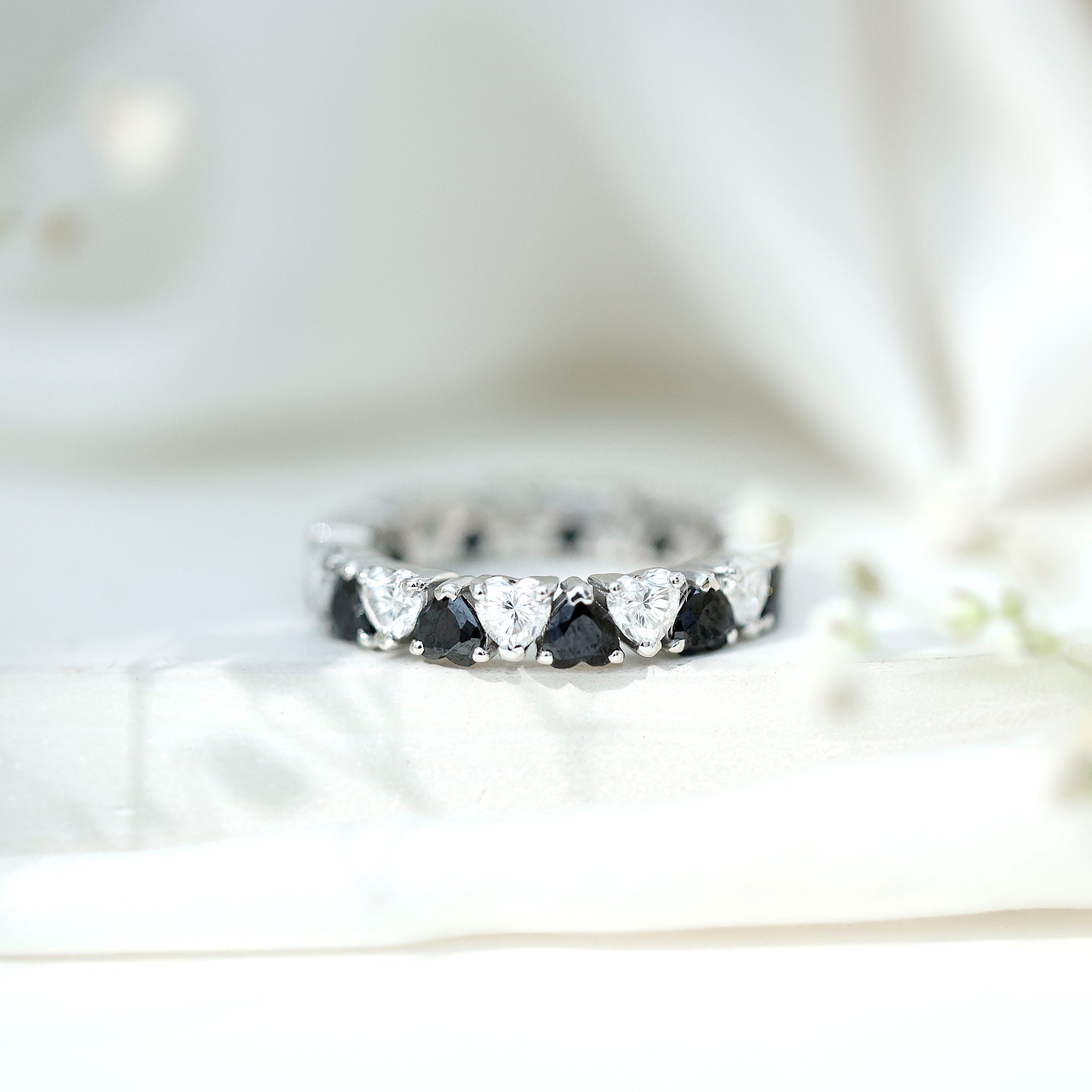 Heart Shape Lab Grown Black Diamond Eternity Band With Moissanite