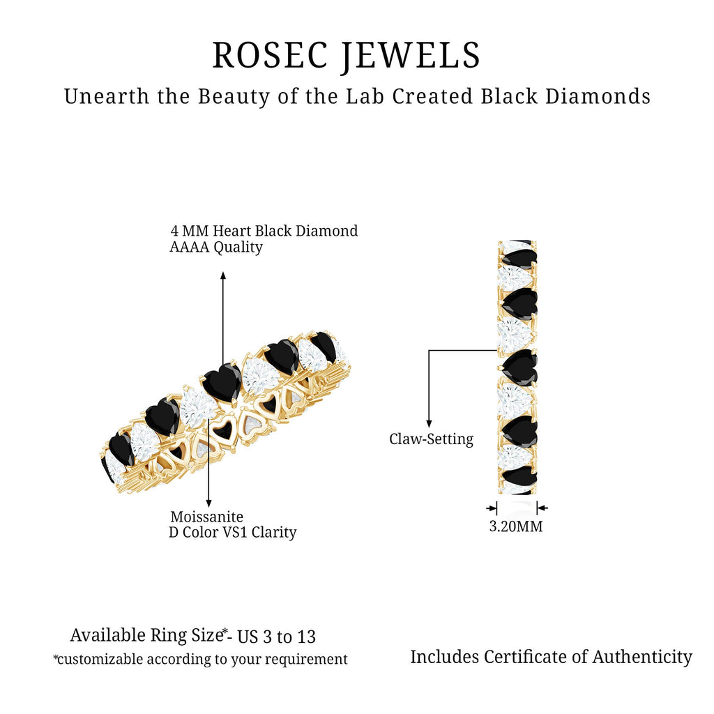 Heart Shape Lab Grown Black Diamond Eternity Band With Moissanite