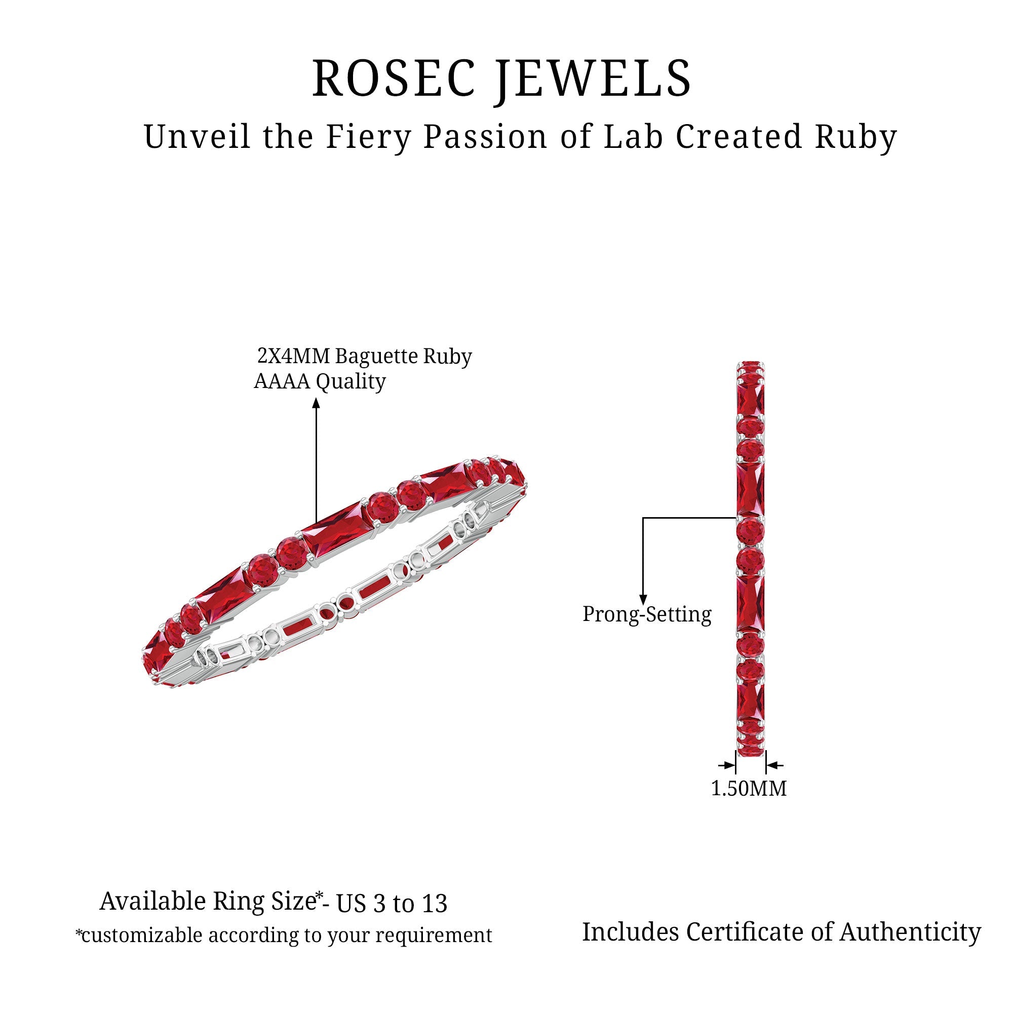 1 CT Baguette and Round Created Ruby Full Eternity Ring