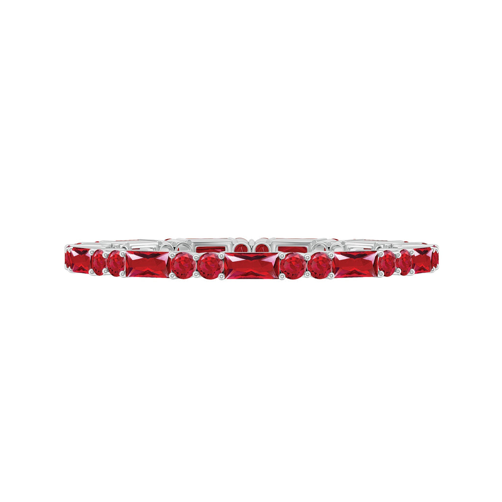 1 CT Baguette and Round Created Ruby Full Eternity Ring