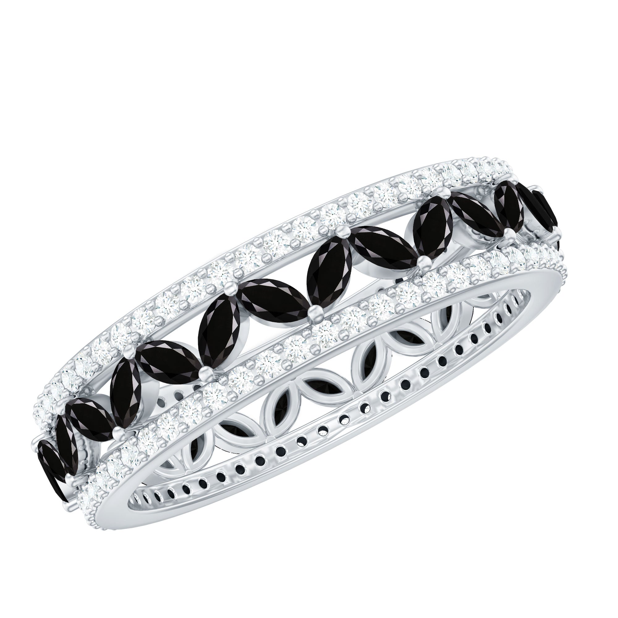 1.25 CT Elegant Created Black Diamond and Moissanite Wedding Band Ring