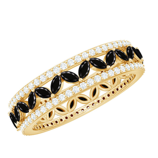 1.25 CT Elegant Created Black Diamond and Moissanite Wedding Band Ring