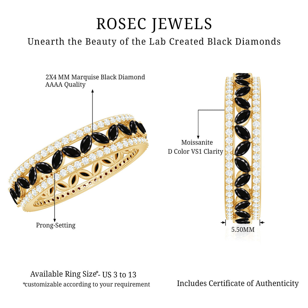 1.25 CT Elegant Created Black Diamond and Moissanite Wedding Band Ring