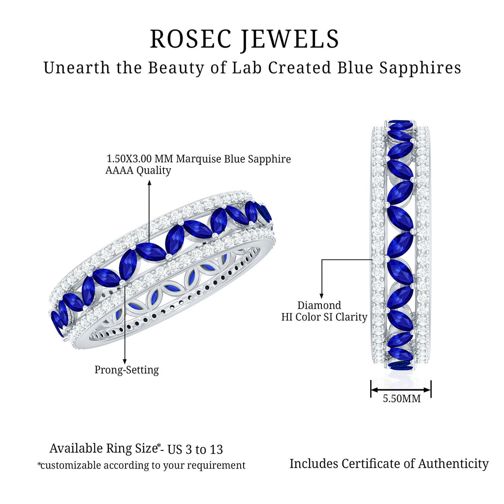 1.25 CT Elegant Created Blue Sapphire and Diamond Wedding Band Ring