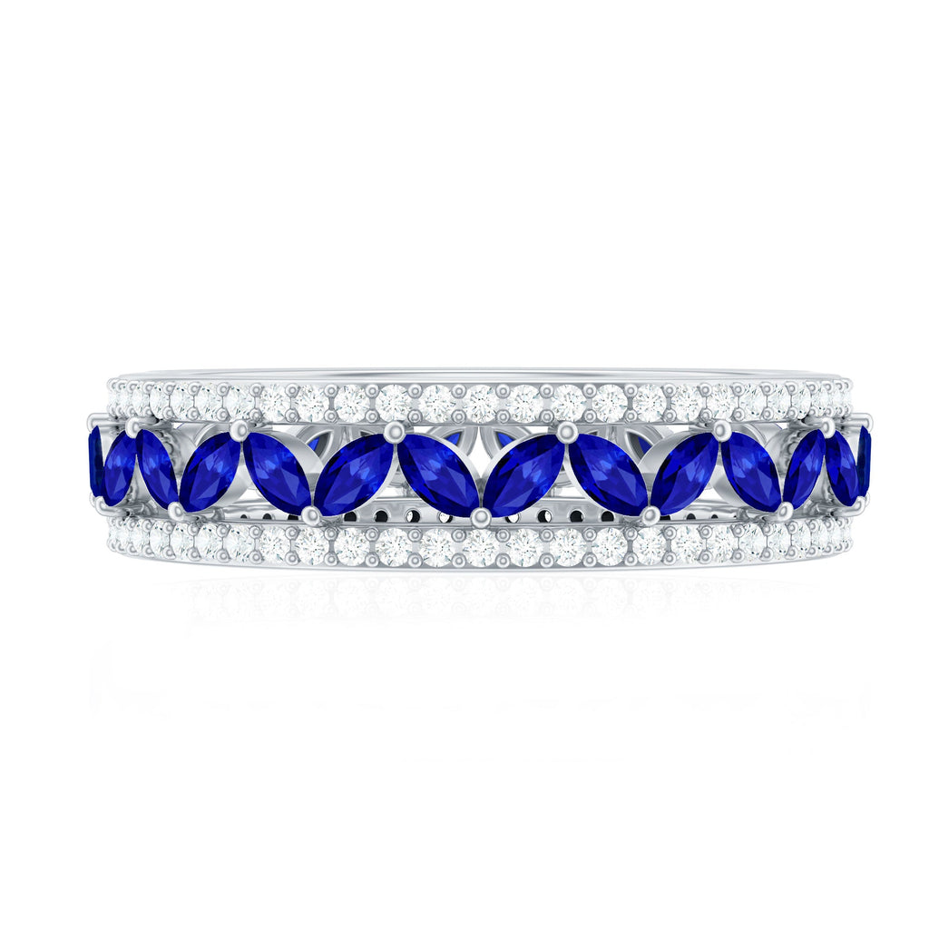 1.25 CT Elegant Created Blue Sapphire and Diamond Wedding Band Ring