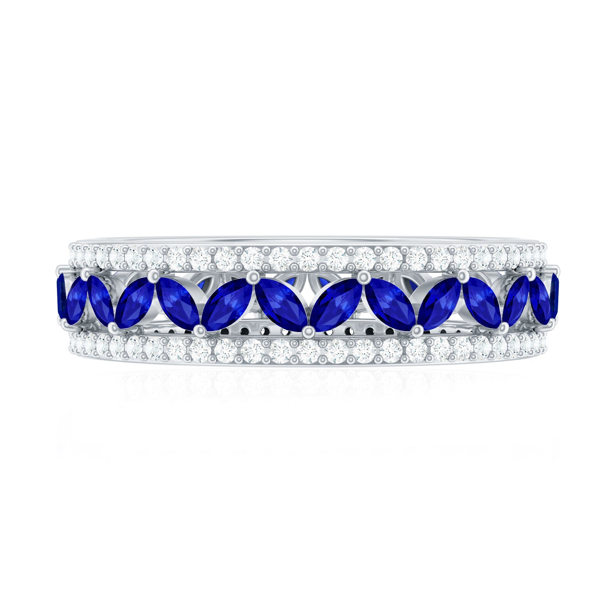 1.25 CT Elegant Created Blue Sapphire and Diamond Wedding Band Ring