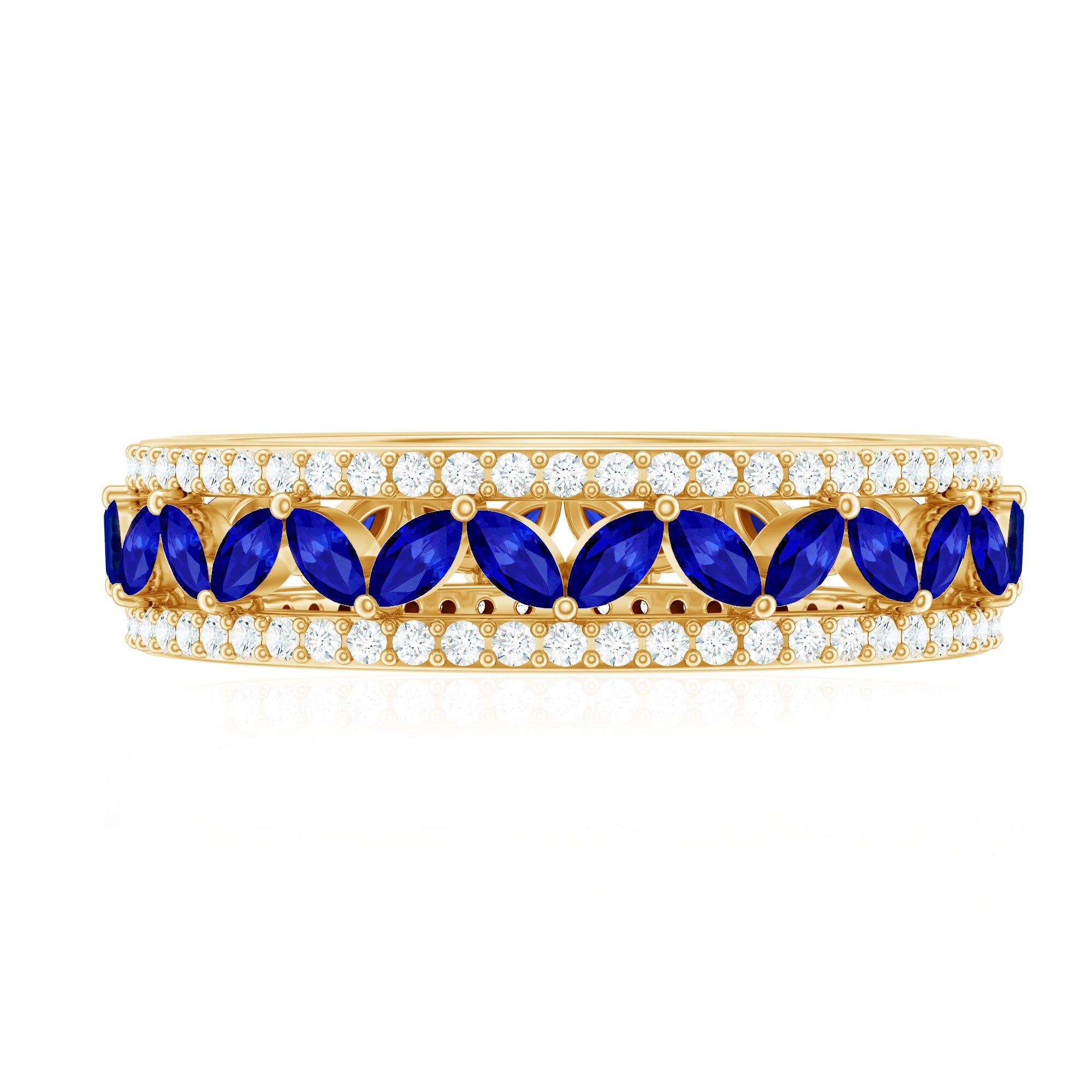 1.25 CT Elegant Created Blue Sapphire and Diamond Wedding Band Ring