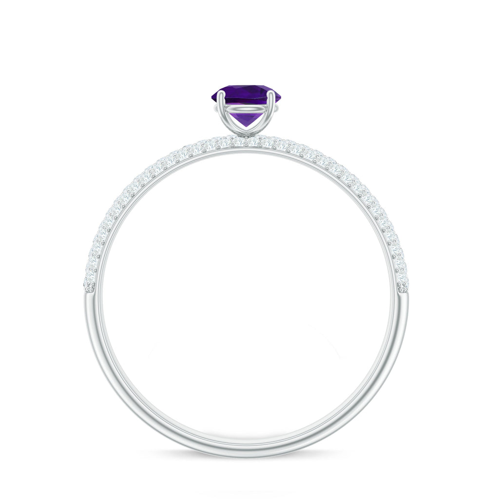Natural Amethyst Solitaire Ring with Diamond Side Stones