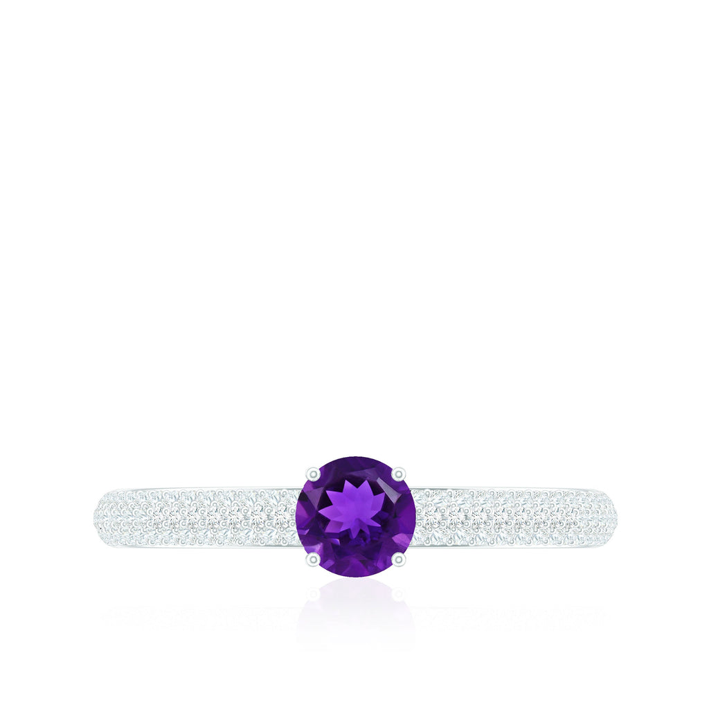 Natural Amethyst Solitaire Ring with Diamond Side Stones