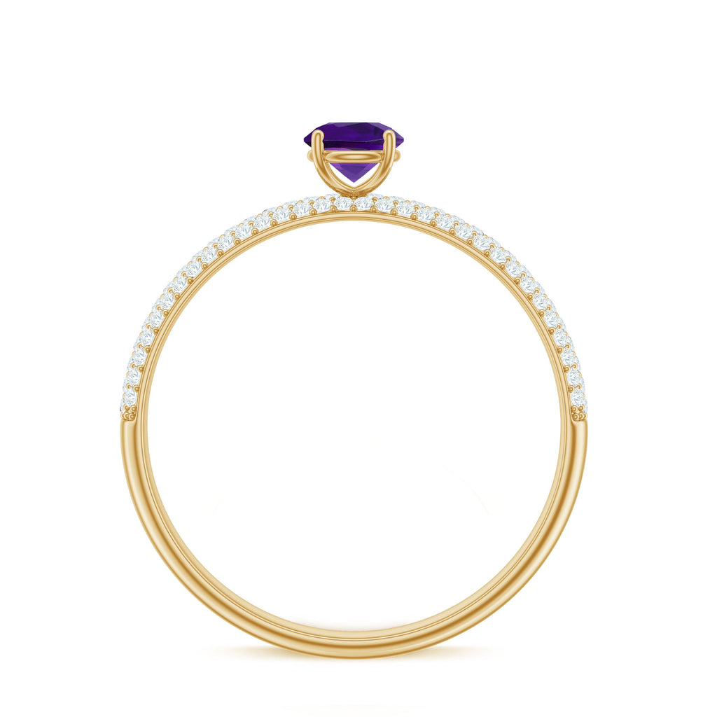 Natural Amethyst Solitaire Ring with Diamond Side Stones