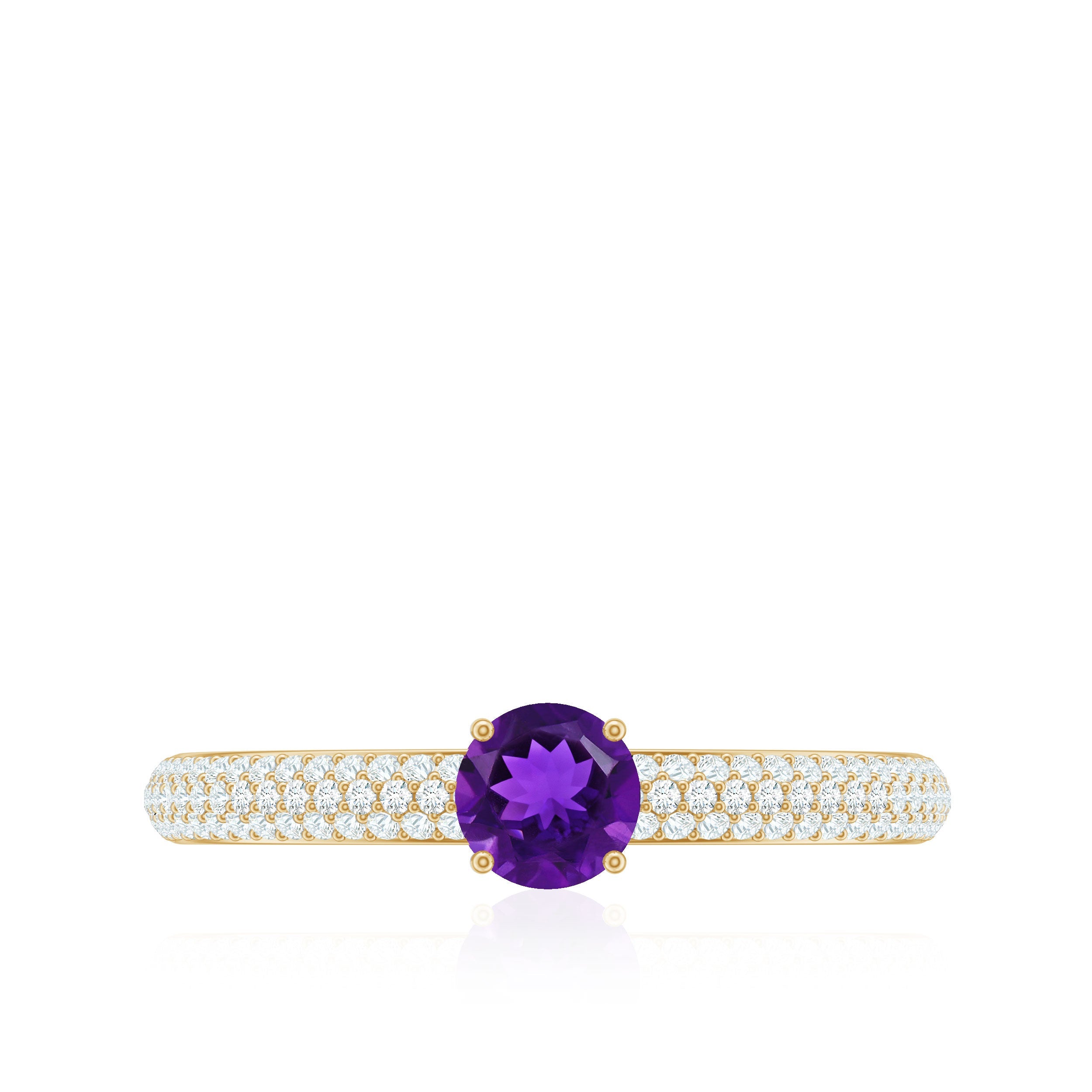 Natural Amethyst Solitaire Ring with Diamond Side Stones