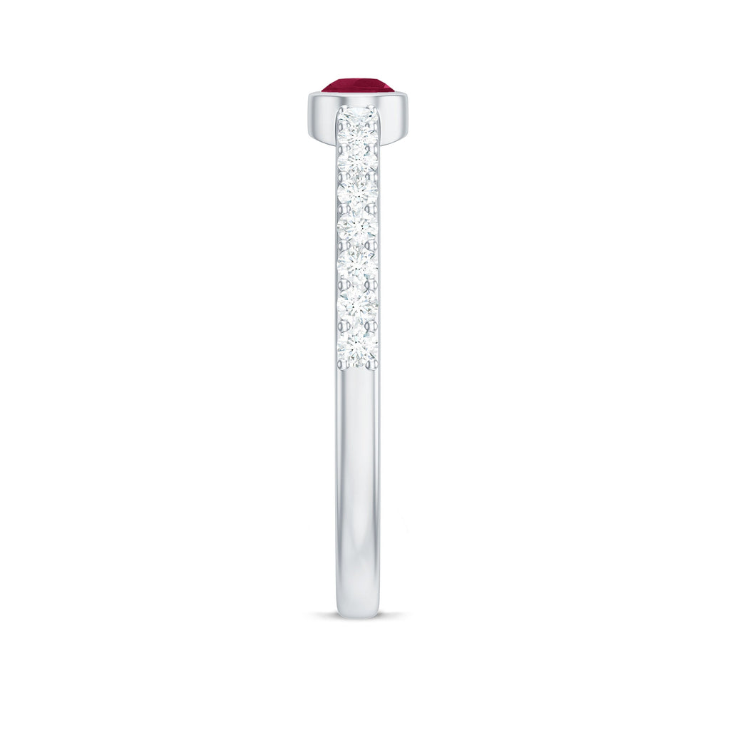 Pear Ruby East West Promise Ring with Diamond
