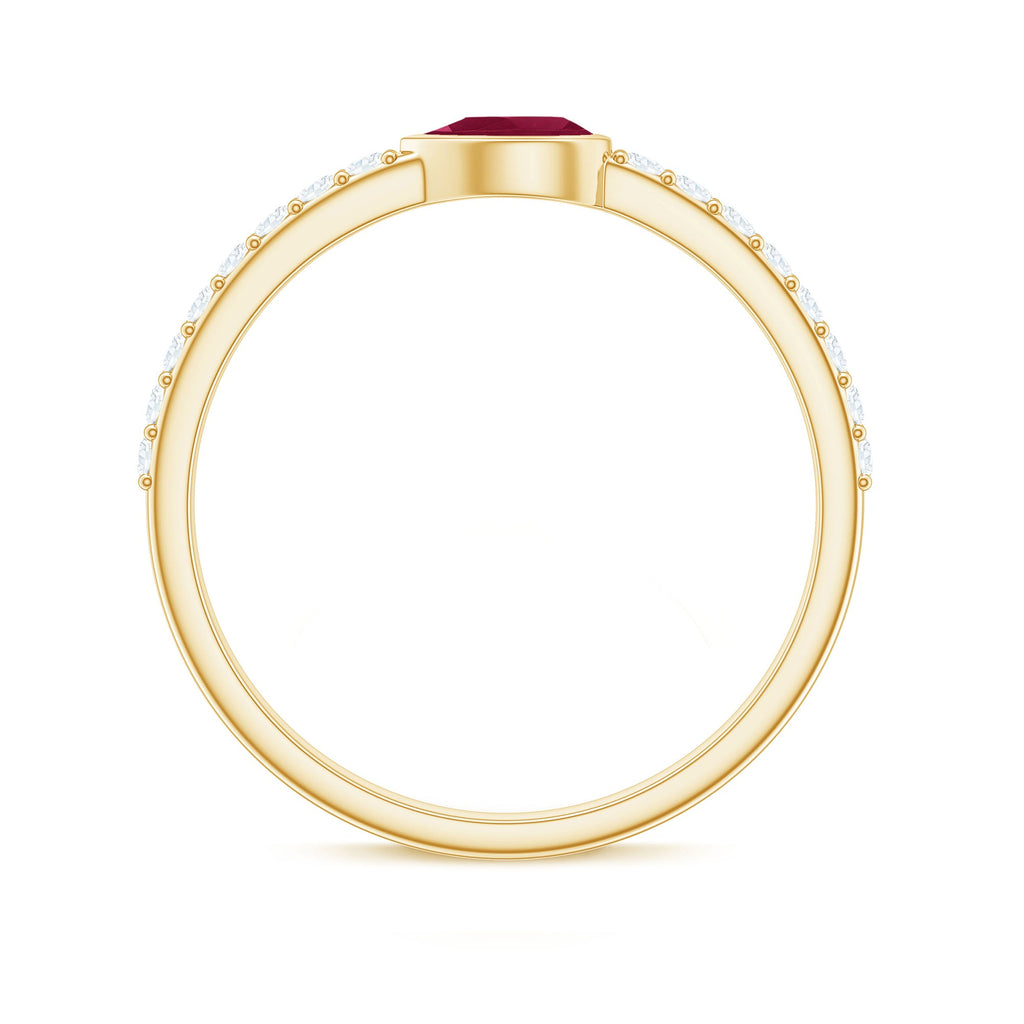Pear Ruby East West Promise Ring with Diamond
