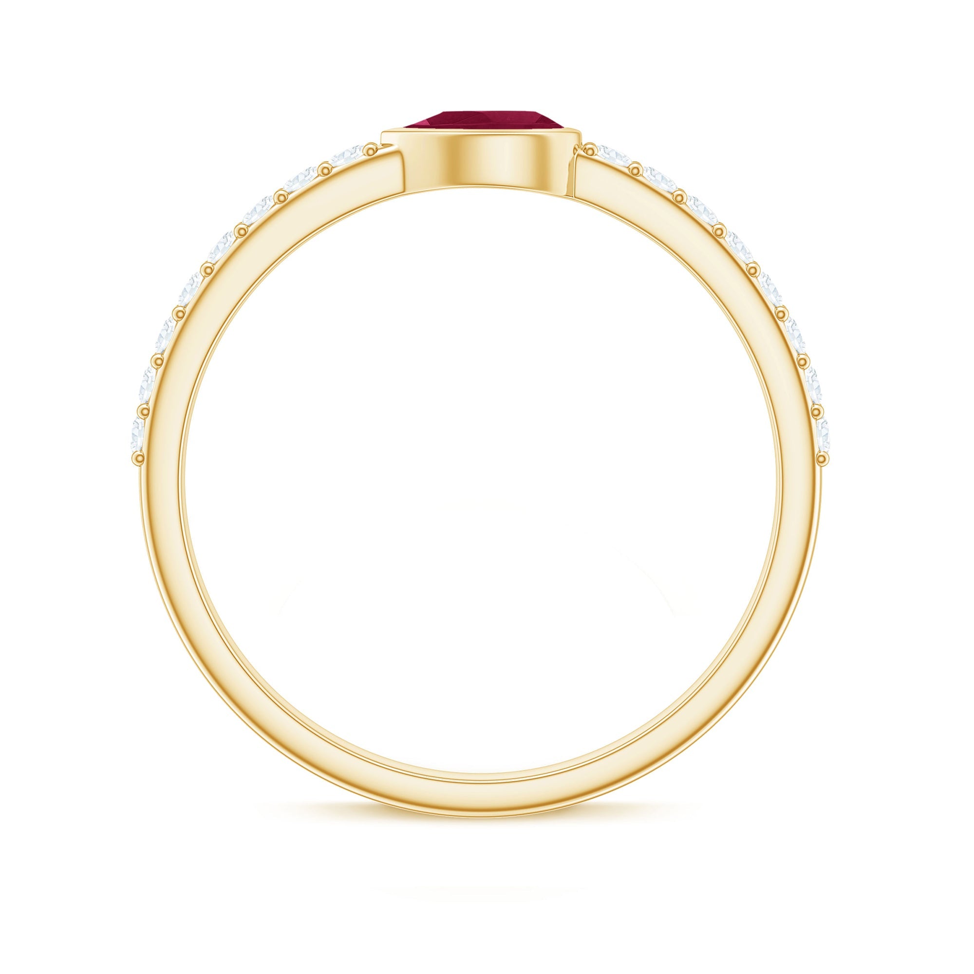Pear Ruby East West Promise Ring with Diamond