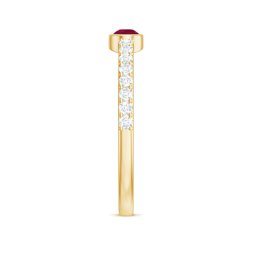 Pear Ruby East West Promise Ring with Diamond