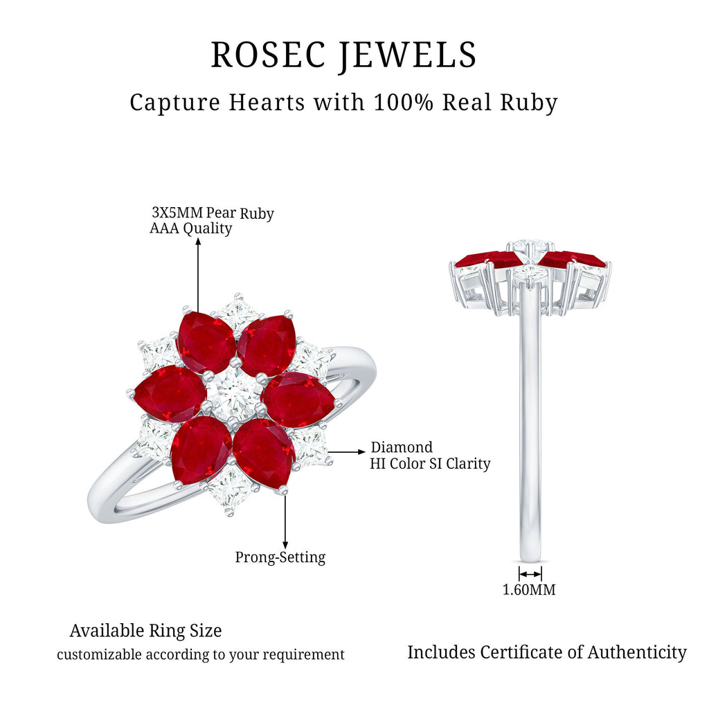 Flower Cocktail Ring with Ruby and Diamond