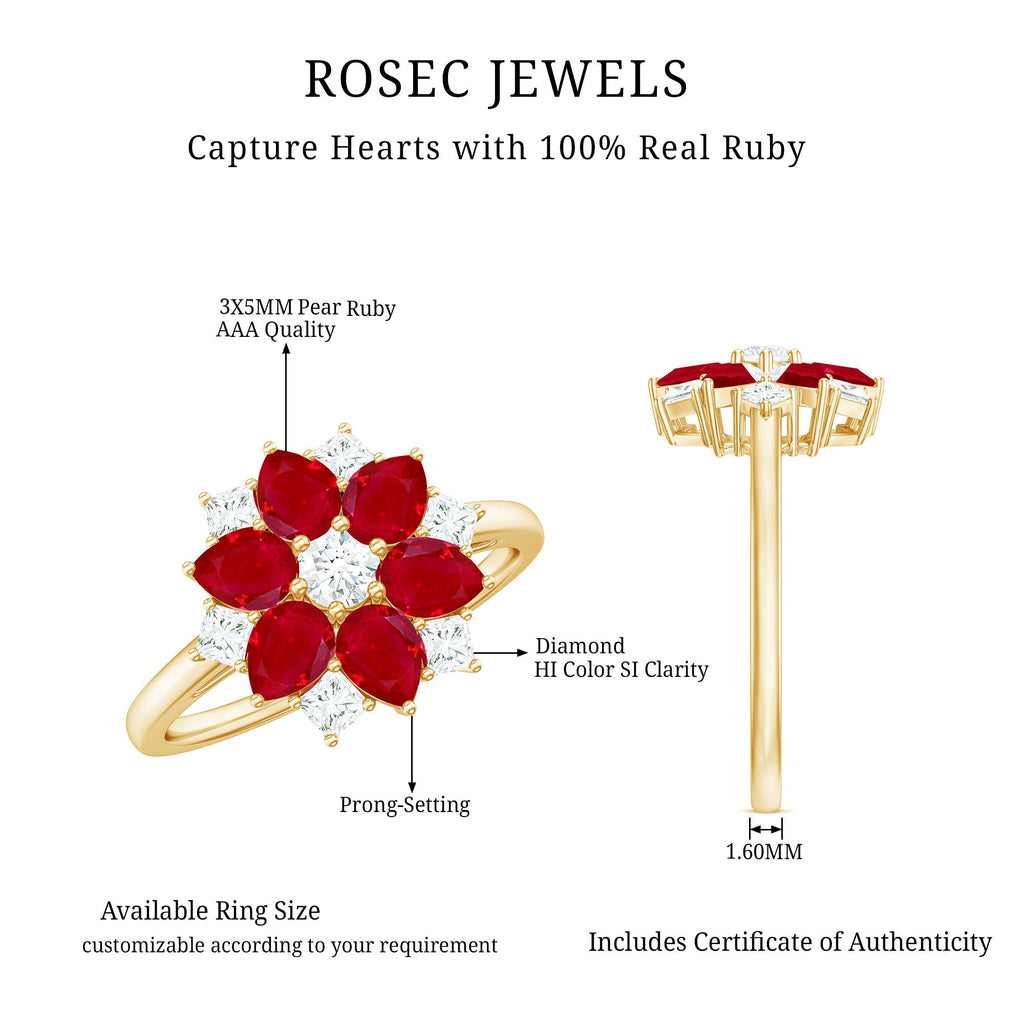Flower Cocktail Ring with Ruby and Diamond