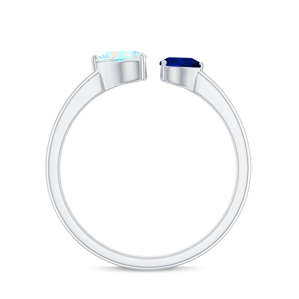 1 CT Blue Sapphire and Ethiopian Opal Toi Et Moi Heart Ring