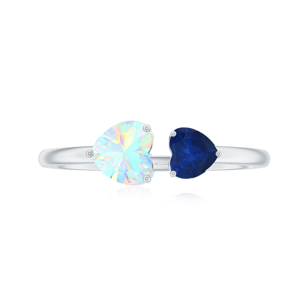 1 CT Blue Sapphire and Ethiopian Opal Toi Et Moi Heart Ring