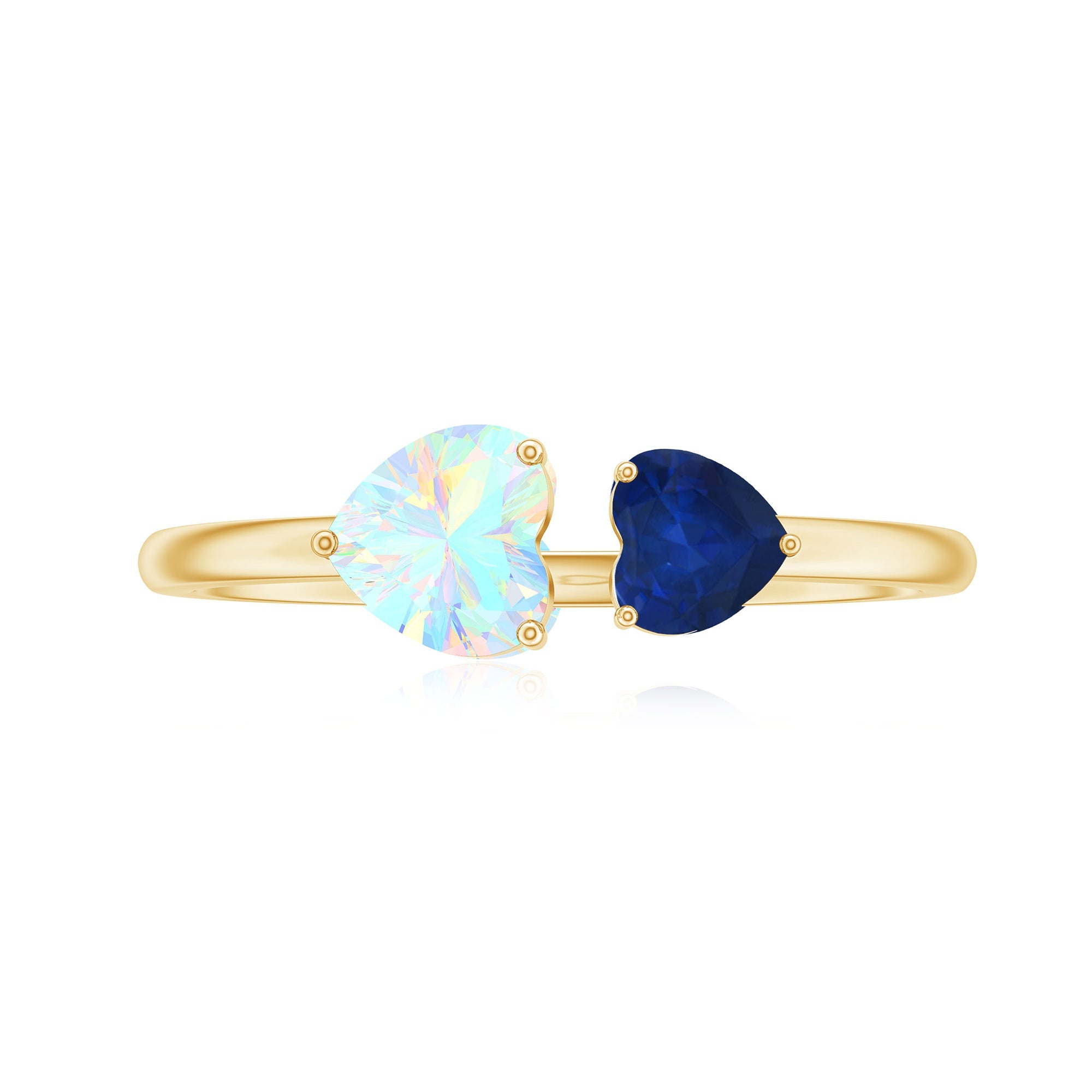 1 CT Blue Sapphire and Ethiopian Opal Toi Et Moi Heart Ring