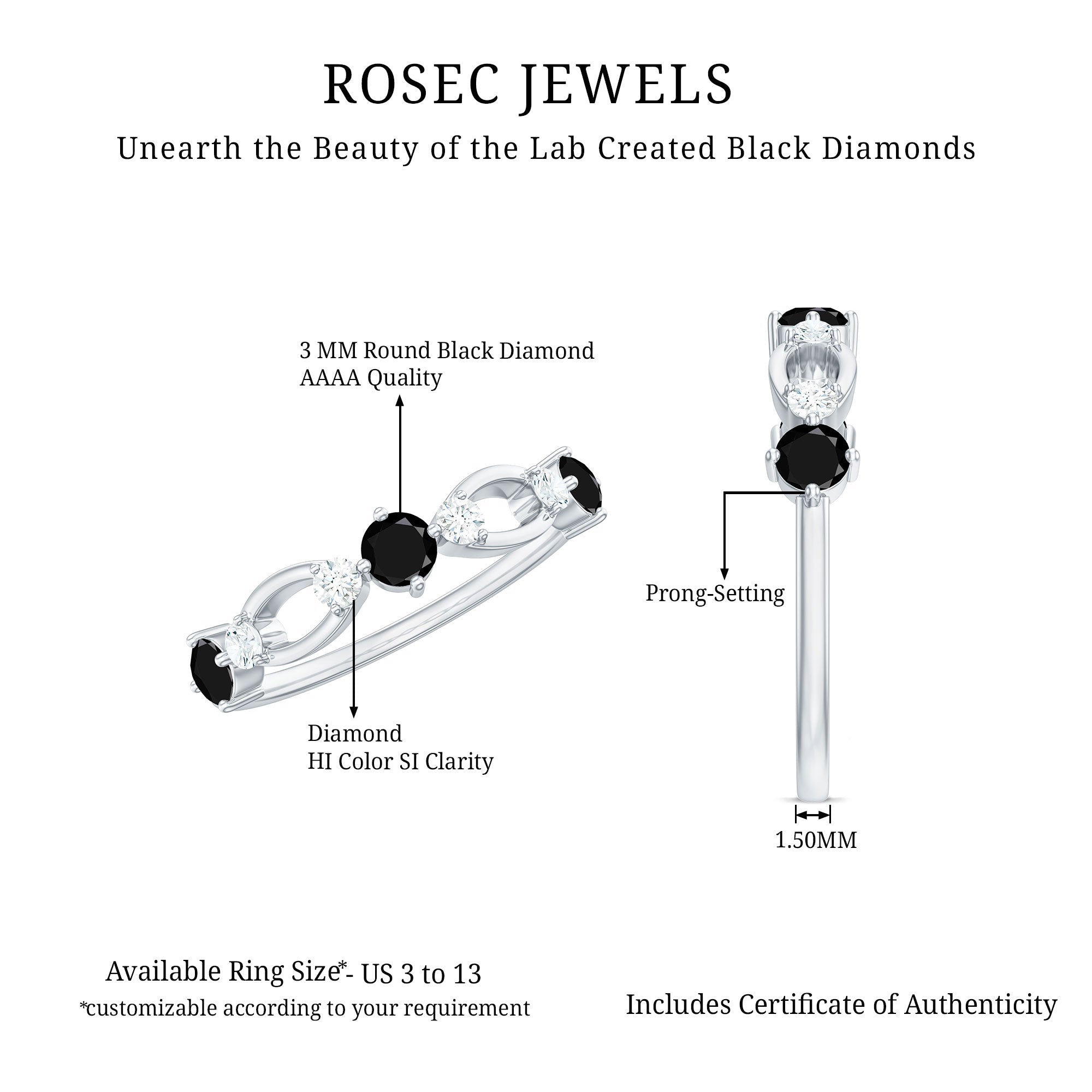 Created Black Diamond and Diamond Minimal Promise Ring