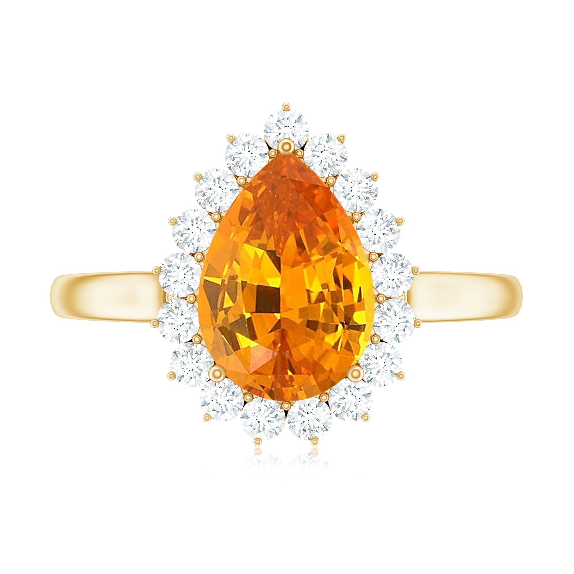 2.5 Carat Lab Grown Orange Sapphire Teardrop Engagement Ring with Diamond Halo