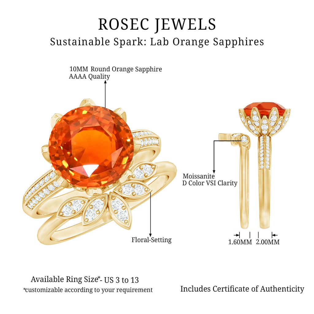 Nature Inspired 4.5 Carat Lab Grown Orange Sapphire Engagement Ring with Enhancer