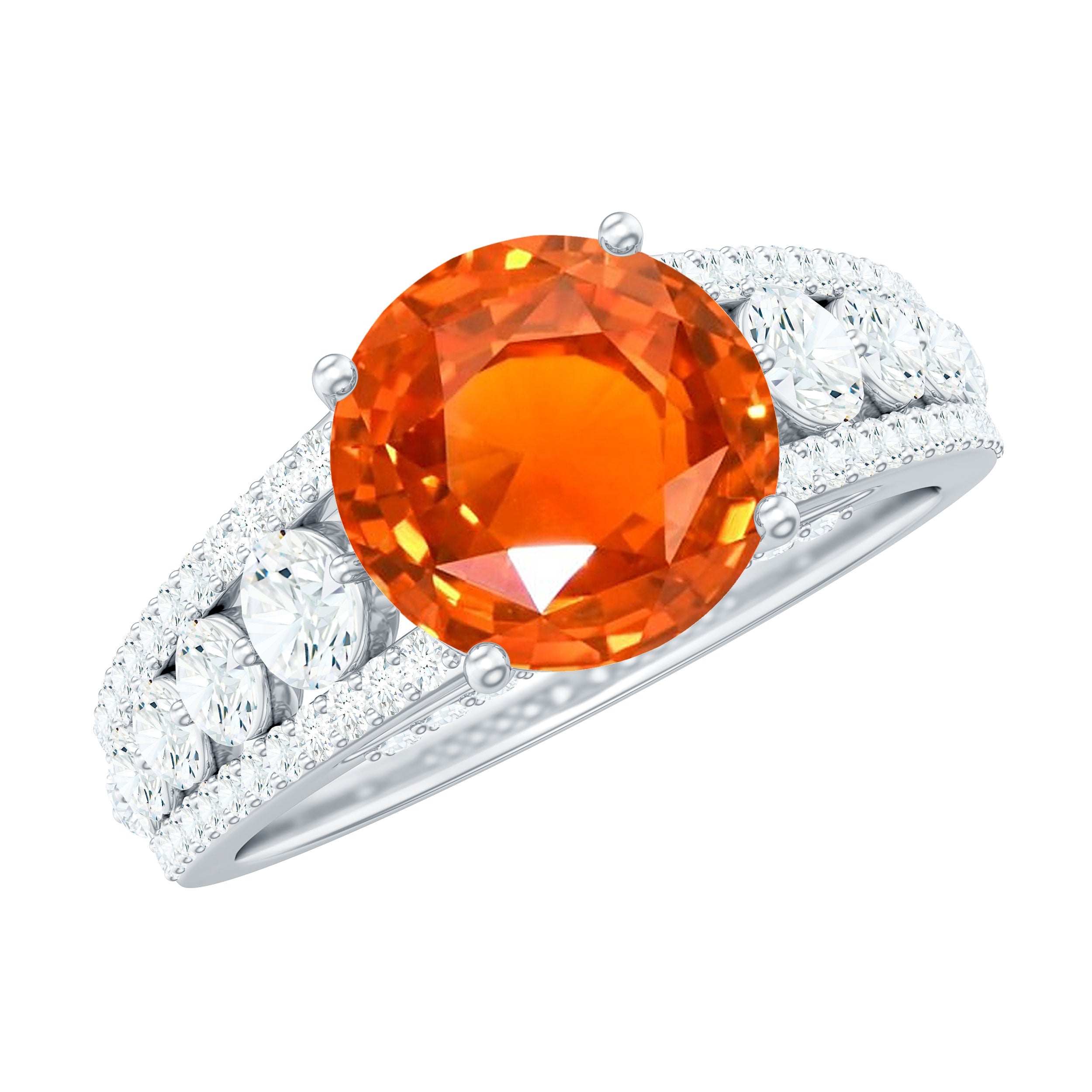 2.25 Carat Lab Grown Orange Sapphire Solitaire Engagement Ring with Side Stones