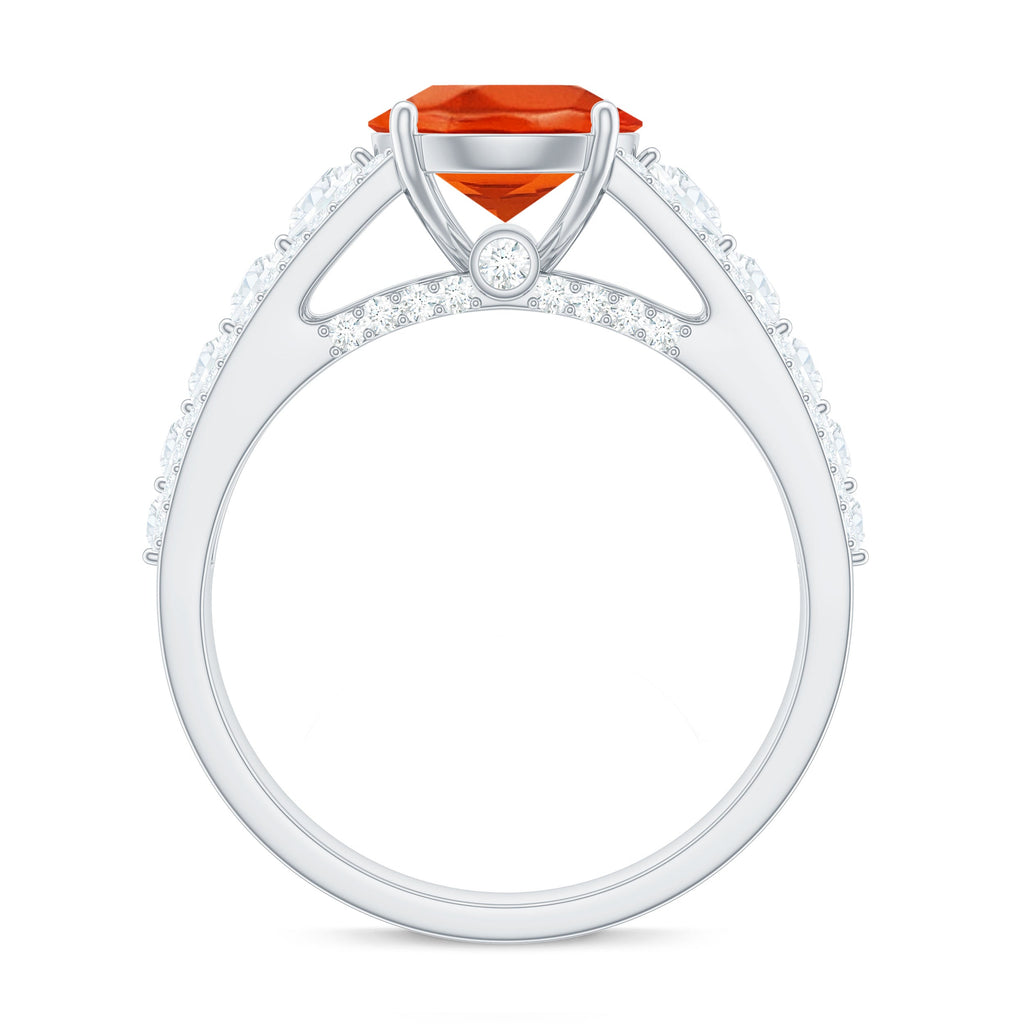 2.25 Carat Lab Grown Orange Sapphire Solitaire Engagement Ring with Side Stones