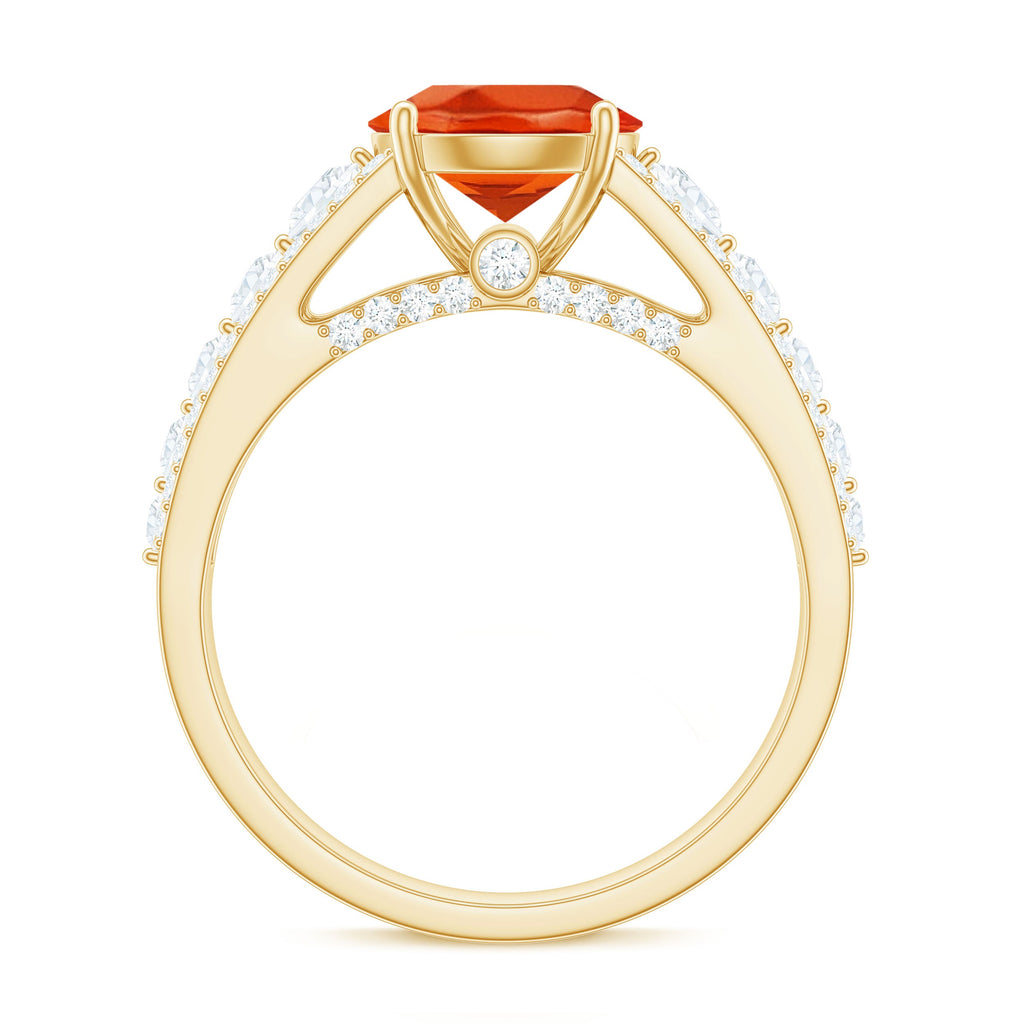 2.25 Carat Lab Grown Orange Sapphire Solitaire Engagement Ring with Side Stones