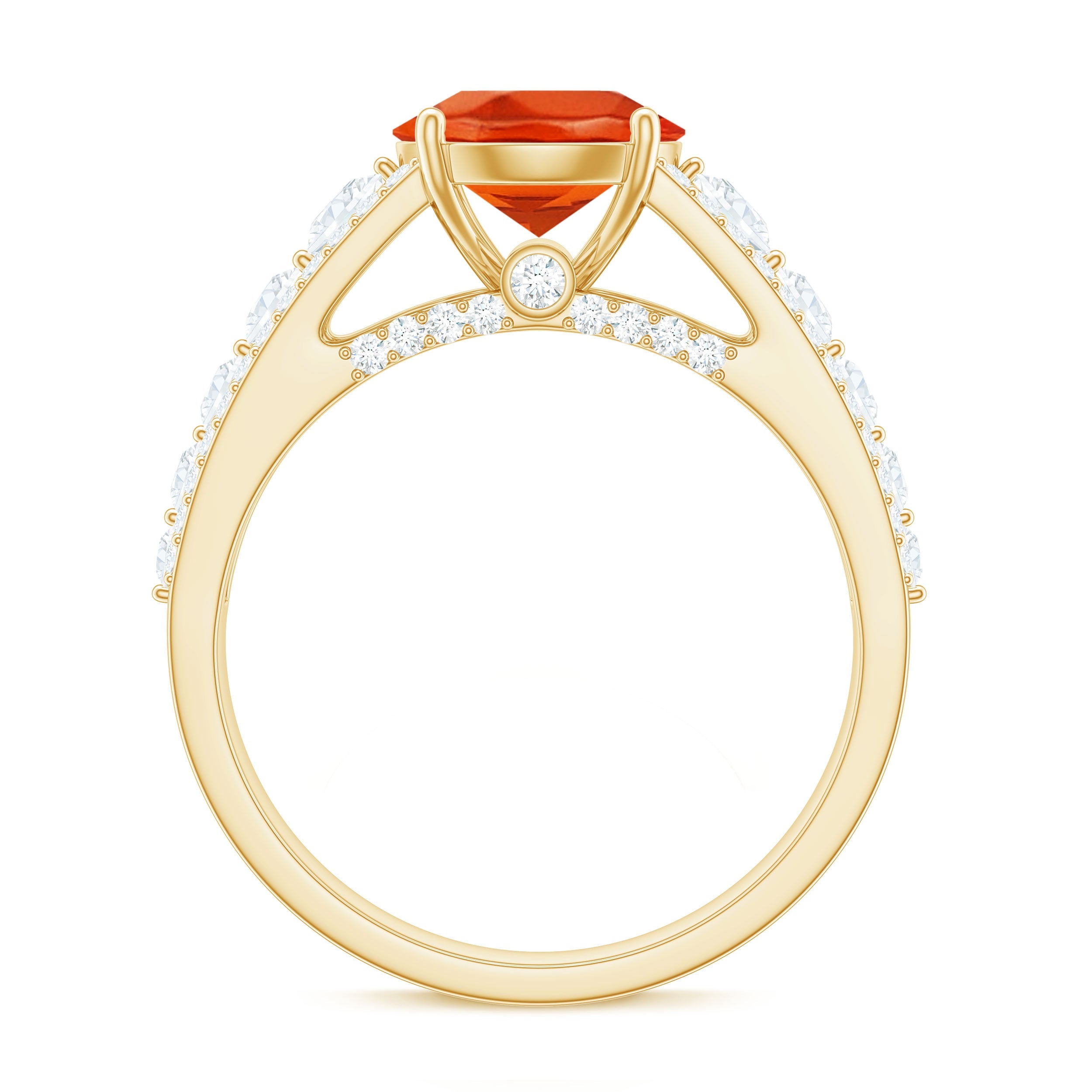2.25 Carat Lab Grown Orange Sapphire Solitaire Engagement Ring with Side Stones