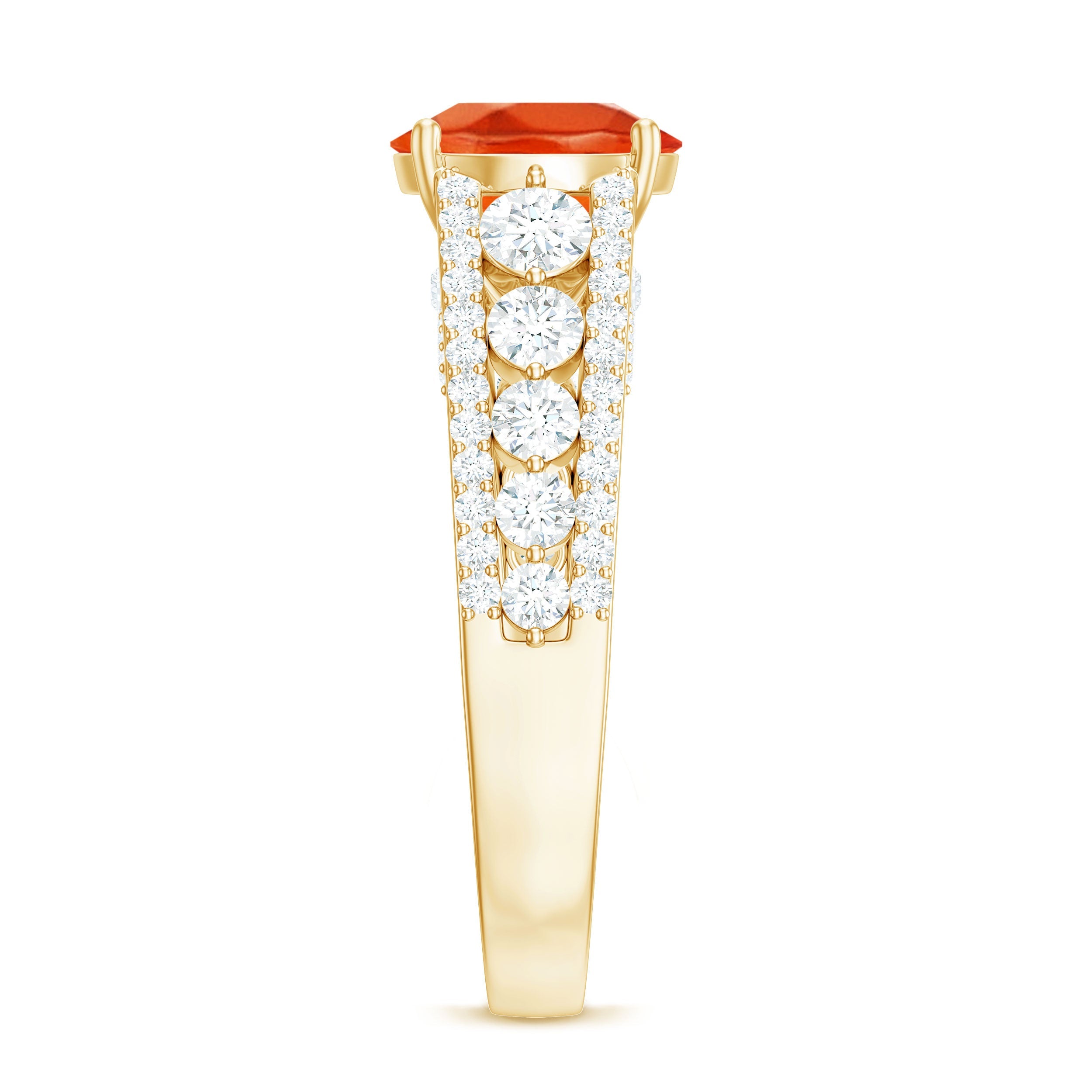 2.25 Carat Lab Grown Orange Sapphire Solitaire Engagement Ring with Side Stones