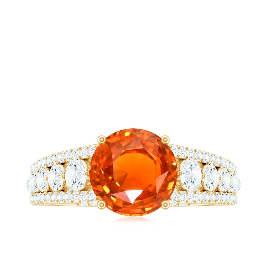 2.25 Carat Lab Grown Orange Sapphire Solitaire Engagement Ring with Side Stones