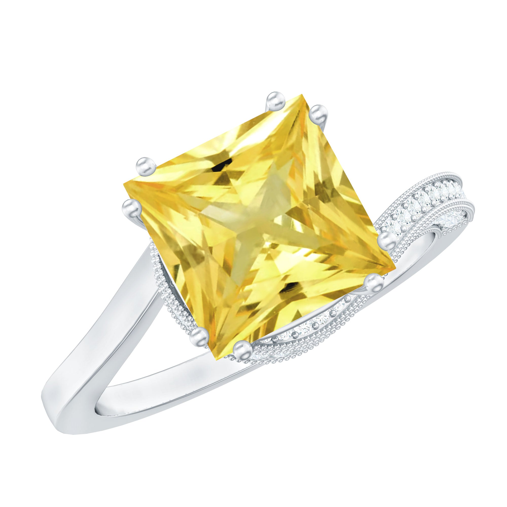 Lab Grown Yellow Sapphire Bypass Engagement Ring with Diamond