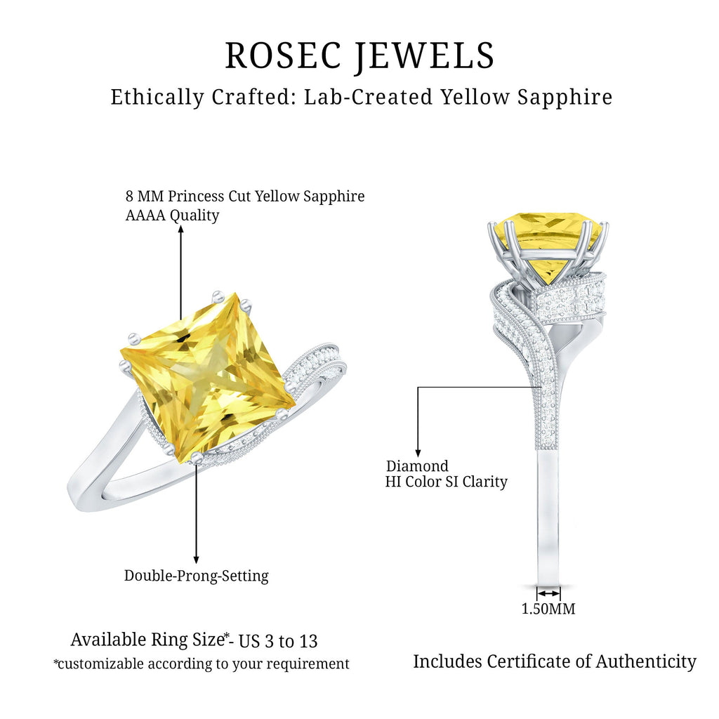 Lab Grown Yellow Sapphire Bypass Engagement Ring with Diamond
