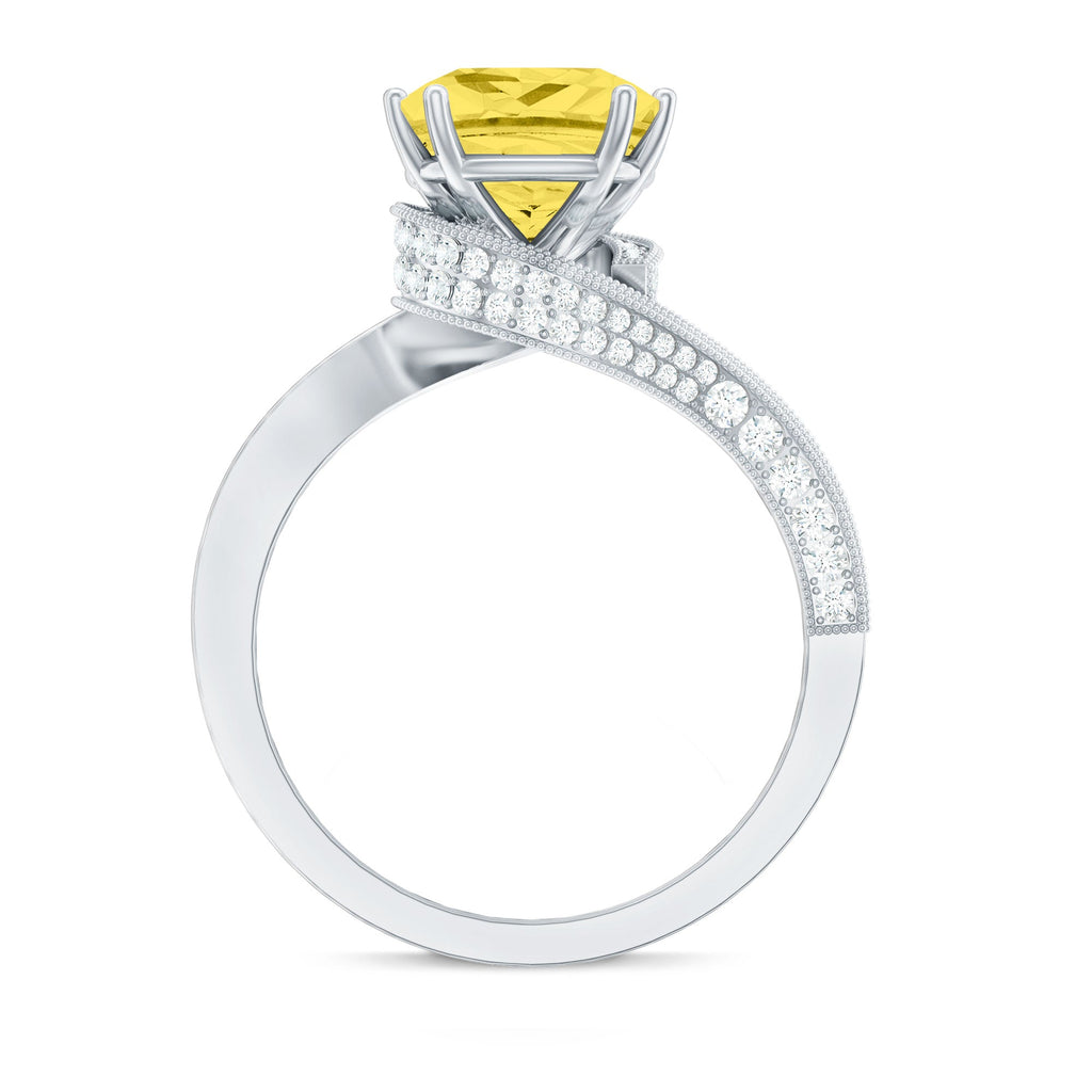 Lab Grown Yellow Sapphire Bypass Engagement Ring with Diamond