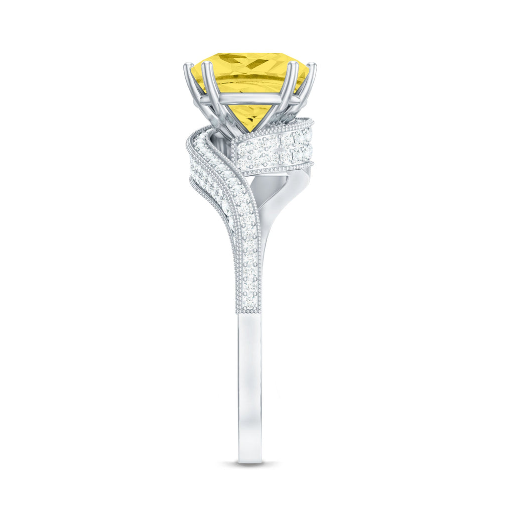 Lab Grown Yellow Sapphire Bypass Engagement Ring with Diamond