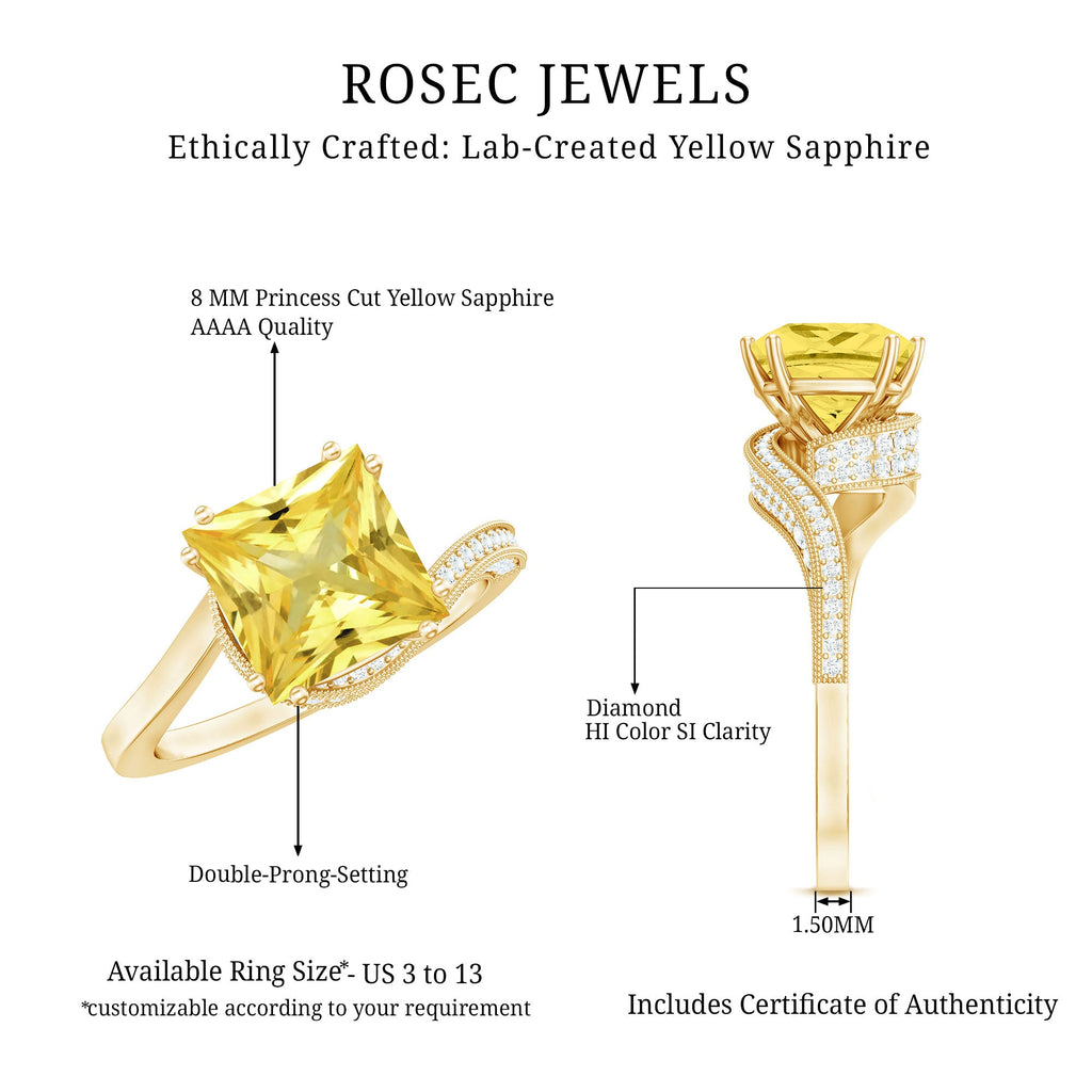 Lab Grown Yellow Sapphire Bypass Engagement Ring with Diamond