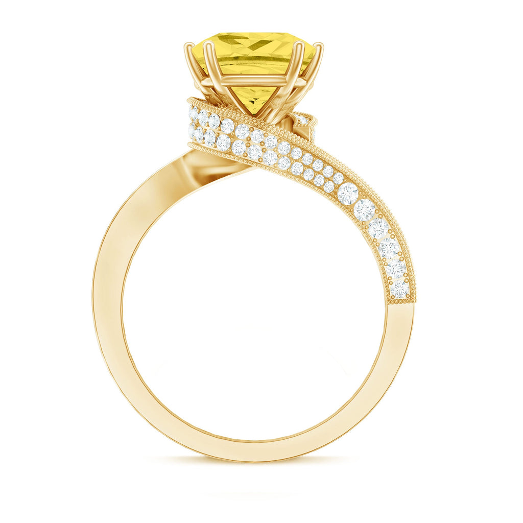 Lab Grown Yellow Sapphire Bypass Engagement Ring with Diamond