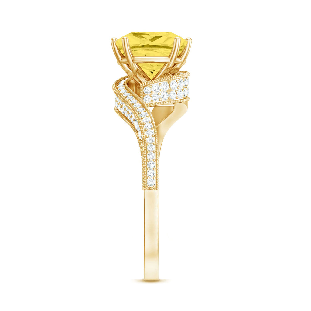 Lab Grown Yellow Sapphire Bypass Engagement Ring with Diamond