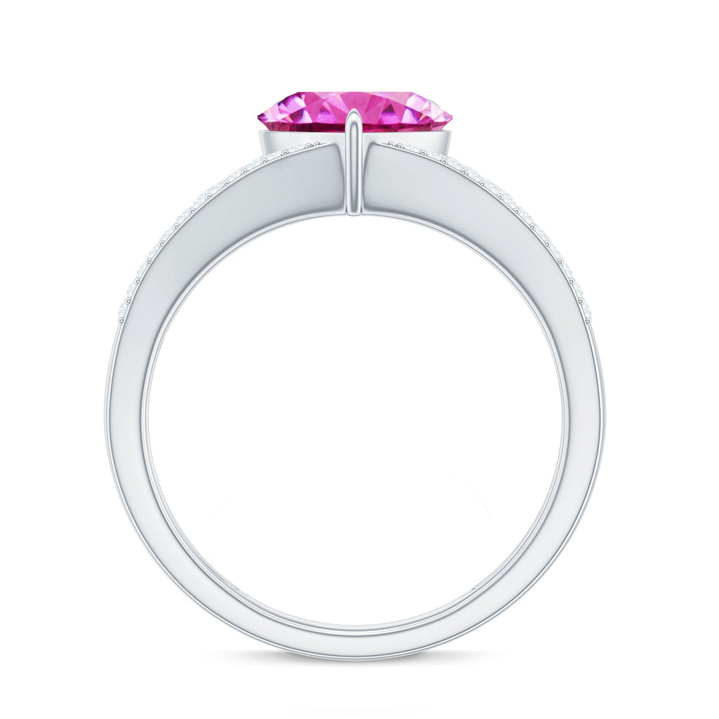 Created Pink Sapphire Heart Engagement Ring with Diamond