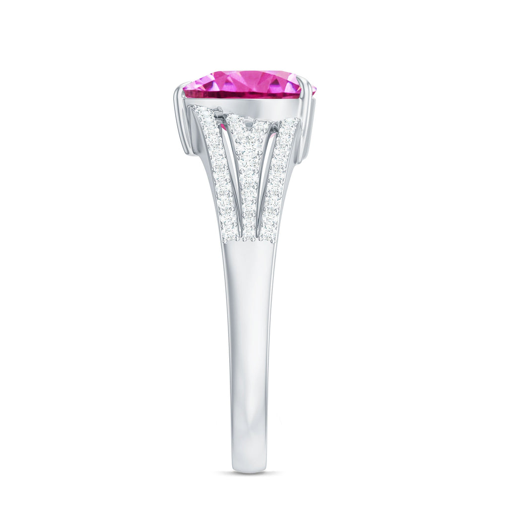 Created Pink Sapphire Heart Engagement Ring with Diamond