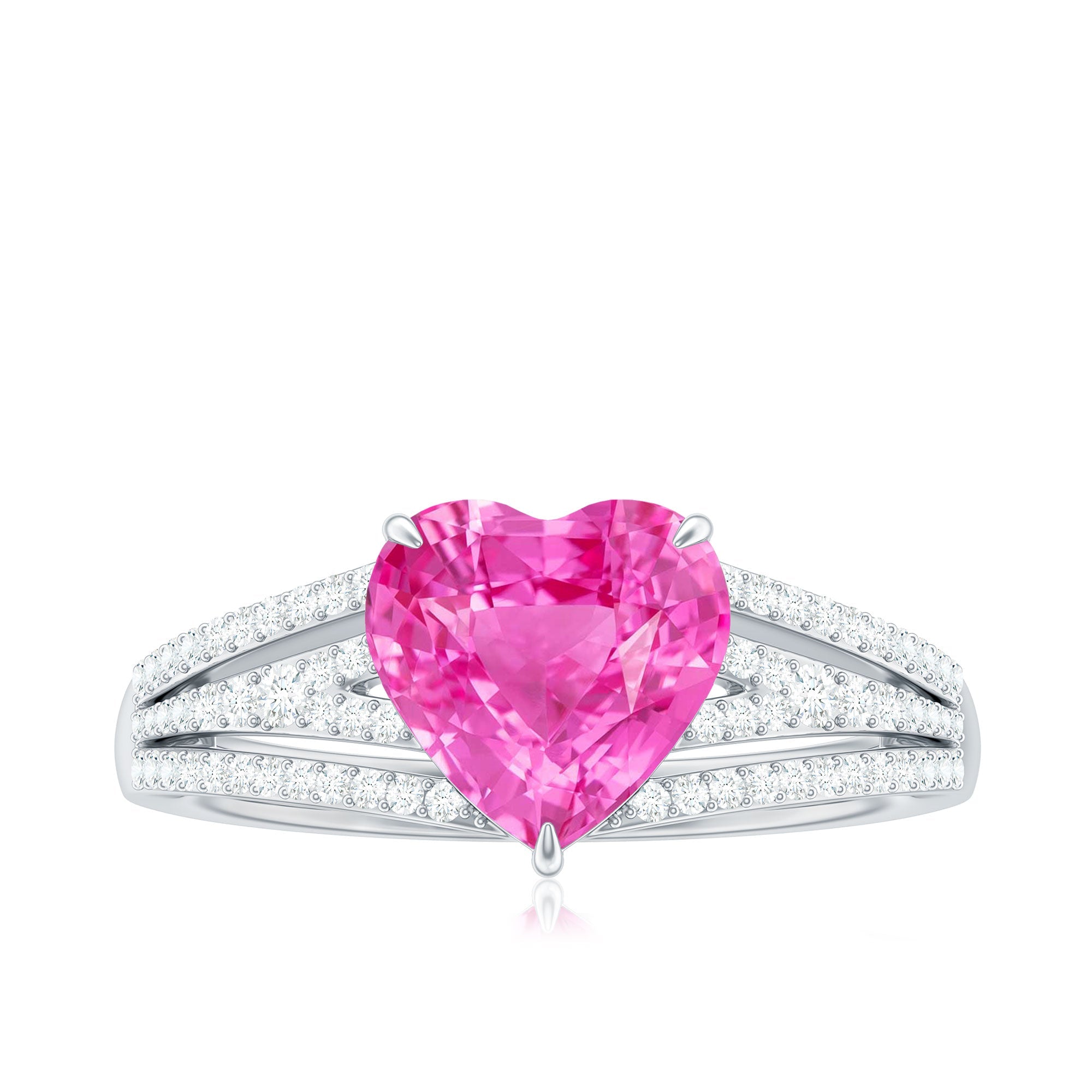 Created Pink Sapphire Heart Engagement Ring with Diamond
