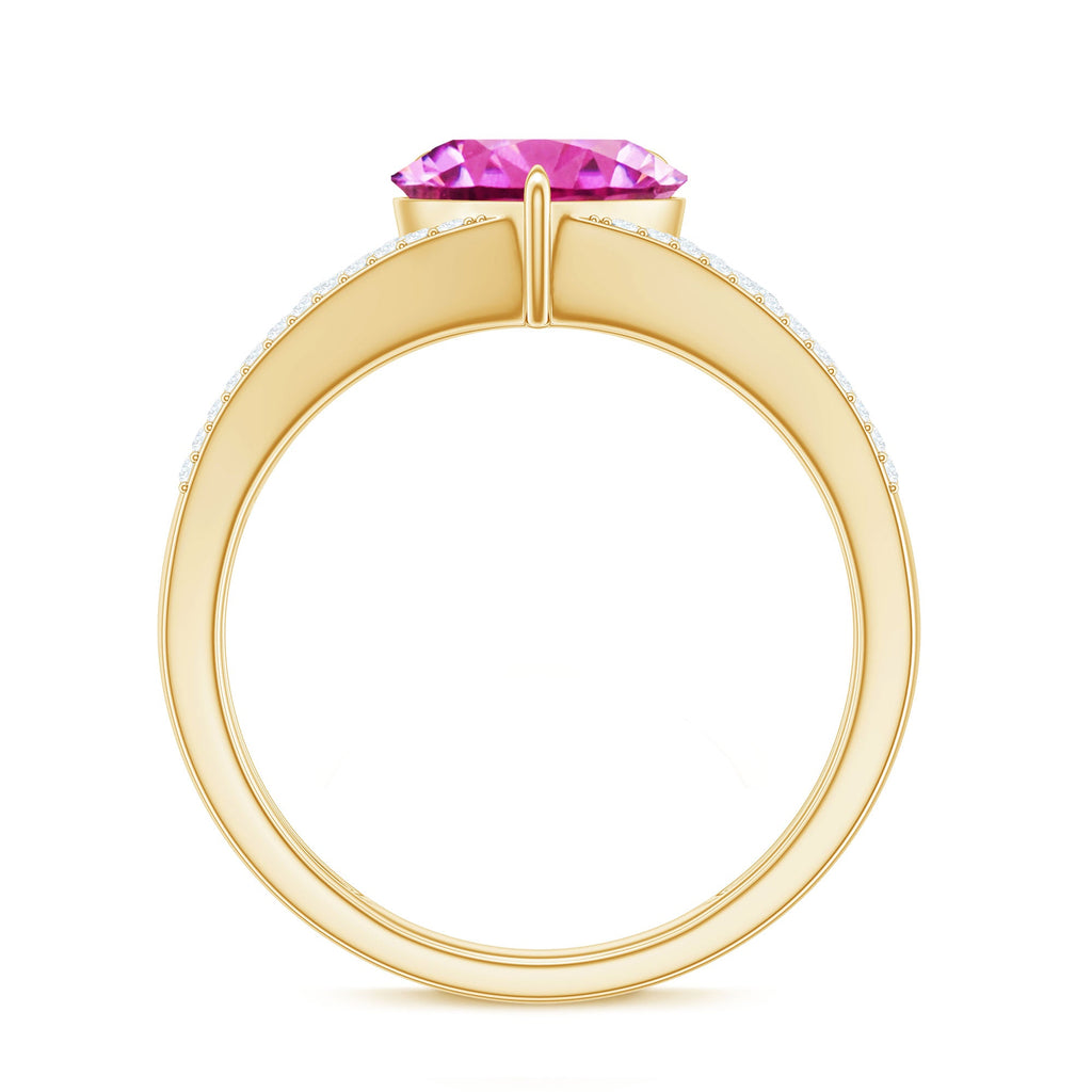 Created Pink Sapphire Heart Engagement Ring with Diamond