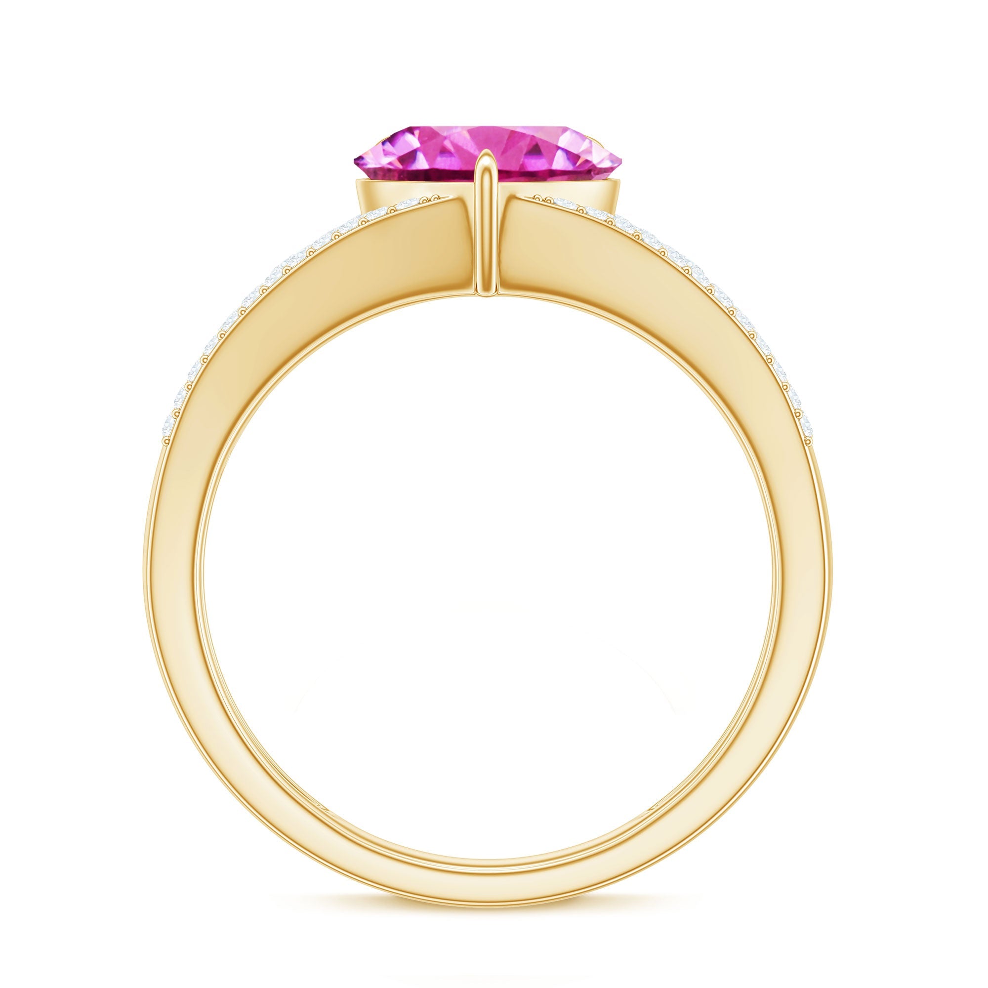 Created Pink Sapphire Heart Engagement Ring with Diamond