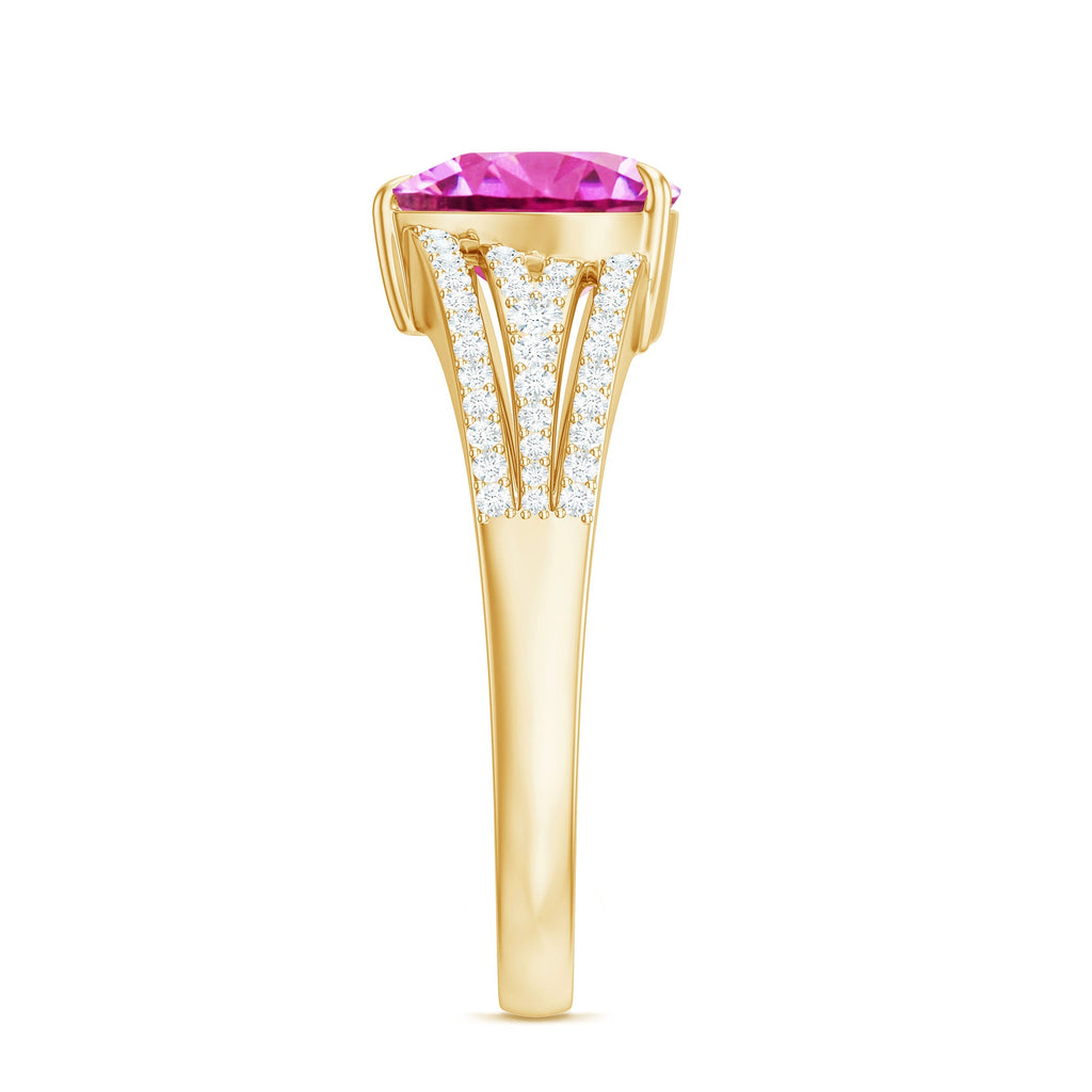Created Pink Sapphire Heart Engagement Ring with Diamond