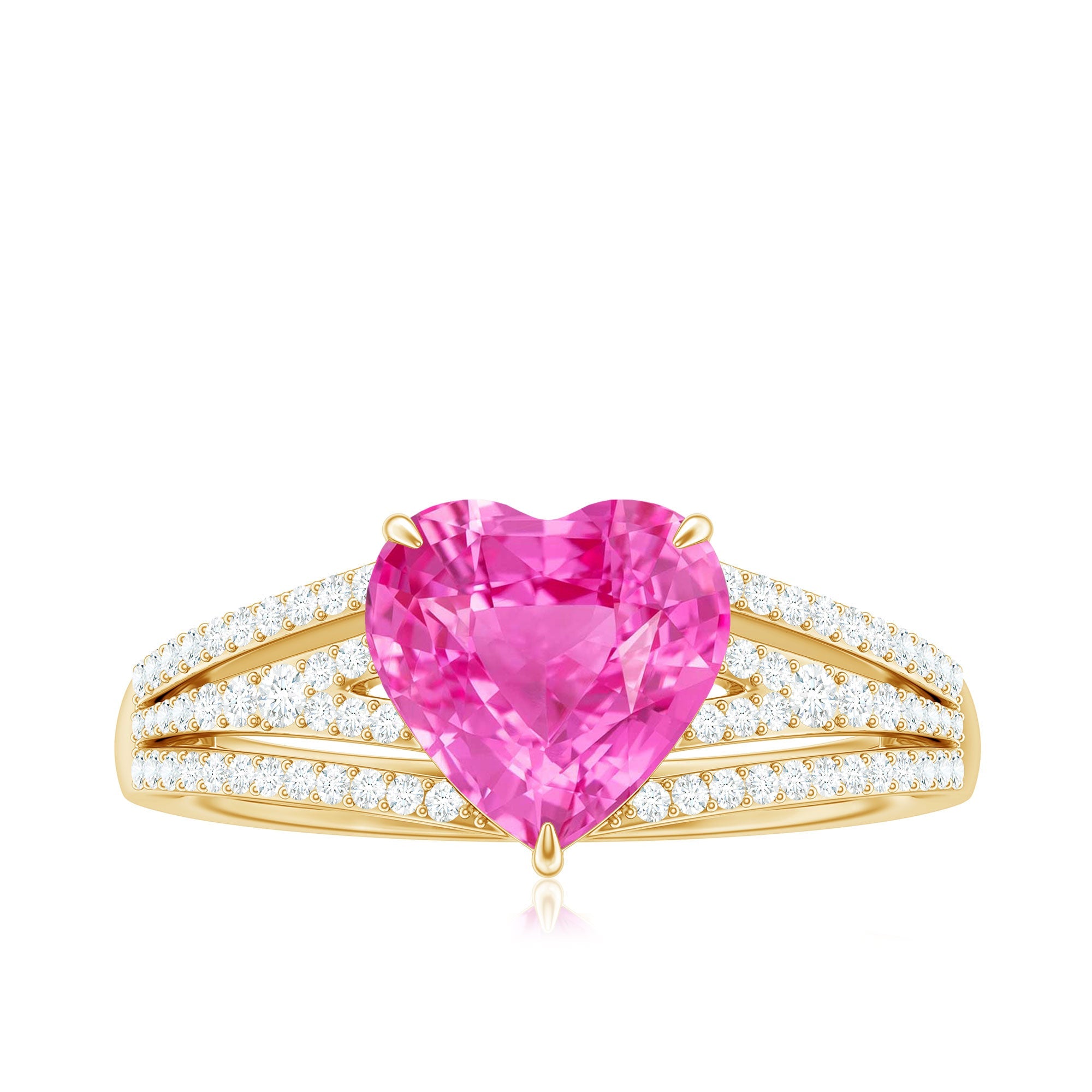 Created Pink Sapphire Heart Engagement Ring with Diamond