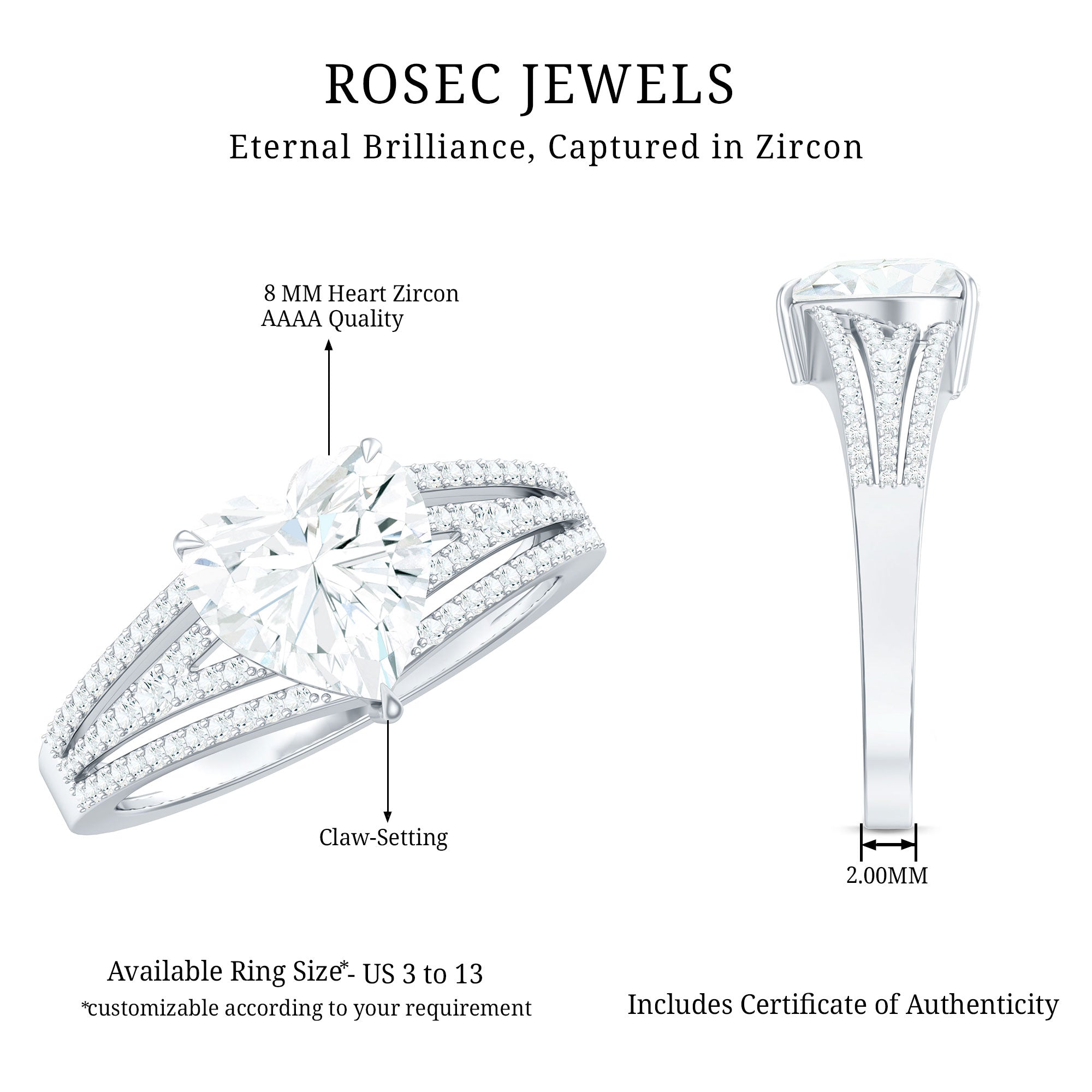 Certified Cubic Zirconia Heart Engagement Ring