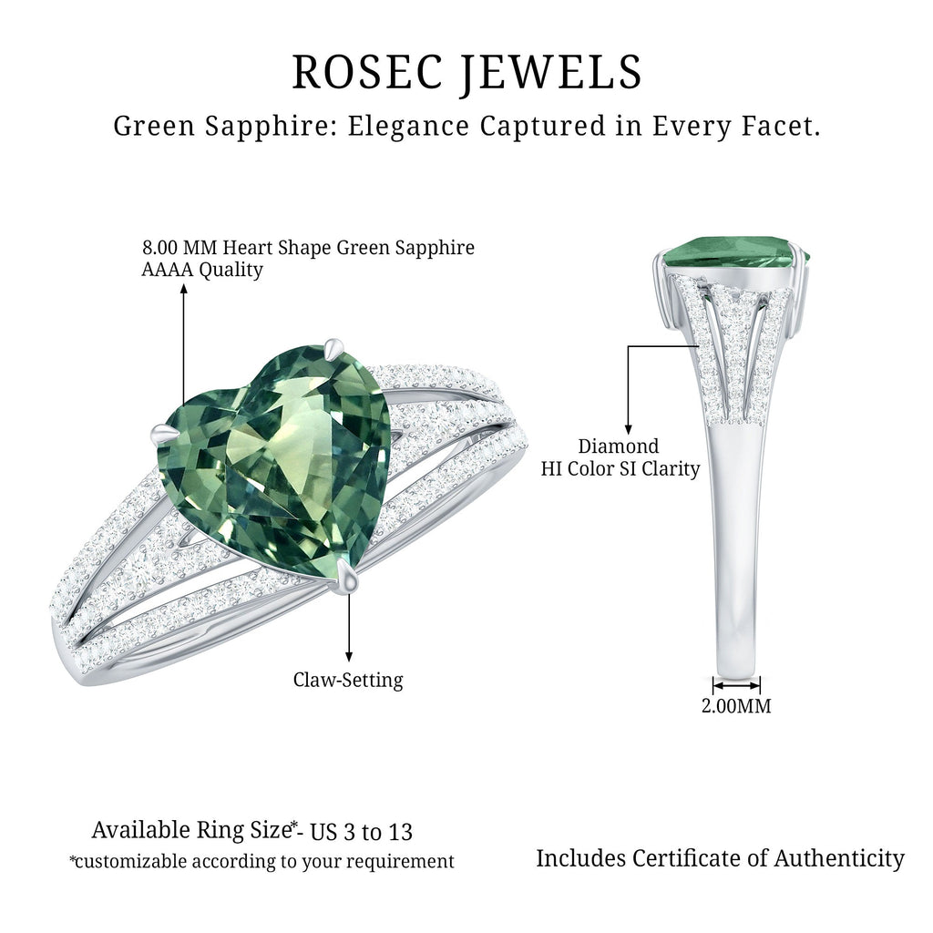 Heart Shape Created Green Sapphire and Diamond Engagement Ring
